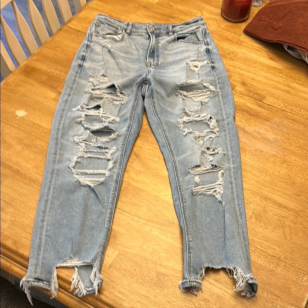 American Eagle Outfitters Blue Stretched Distressed Jeans